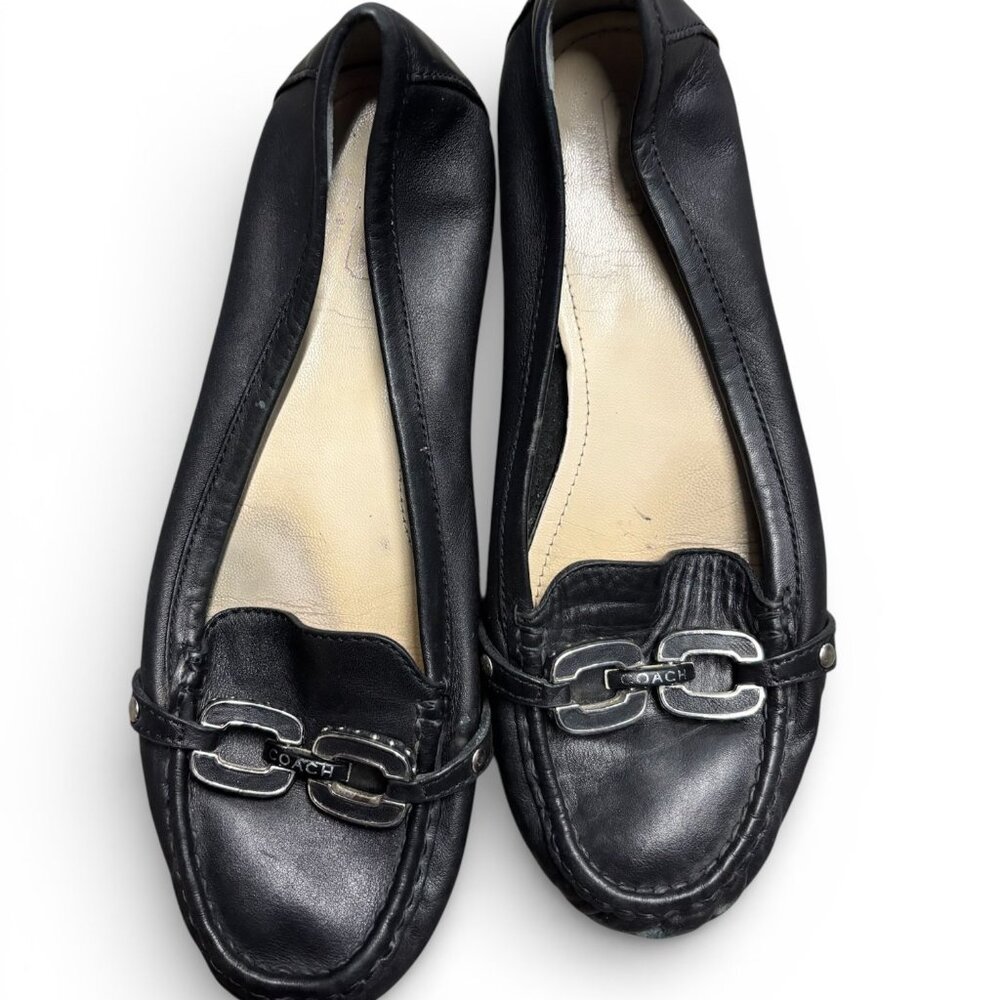 Coach Black Leather Driving Loafers Comfortable Designer Flats size 10 (A1)
